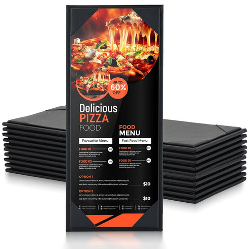 MYFULLY Restaurant Menu Holders 4.25" x 11", 12 Pack Black PU Leather