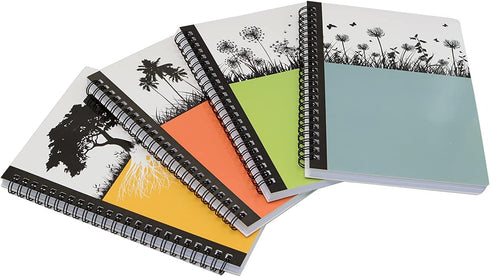 Yansanido Spiral Notebook, 4 Pcs A5 Thick Tree Design, 80 Sheets - 160 Pages, 4 Color Ruled Journals for Study and Notes
