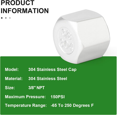 TAISHER 10PCS 304 Stainless Steel Cap Pipe Plug Socket Fitting, 3/8" NPT Female