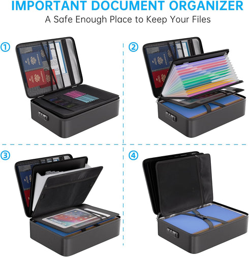 ENGPOW 5200? Fireproof File Organizer Bag with 13 Pocket Accordion File Folder, Document Organizer Box with Lock &