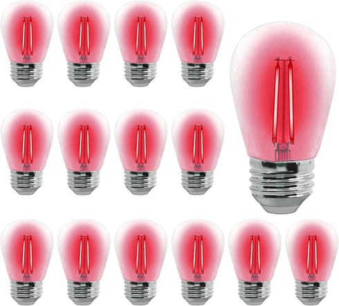 S14 LED Light Bulb 2W Red Outdoor Replacement Bulbs, Shatterproof Waterproof, E26 E27 Base, 15-Pack
