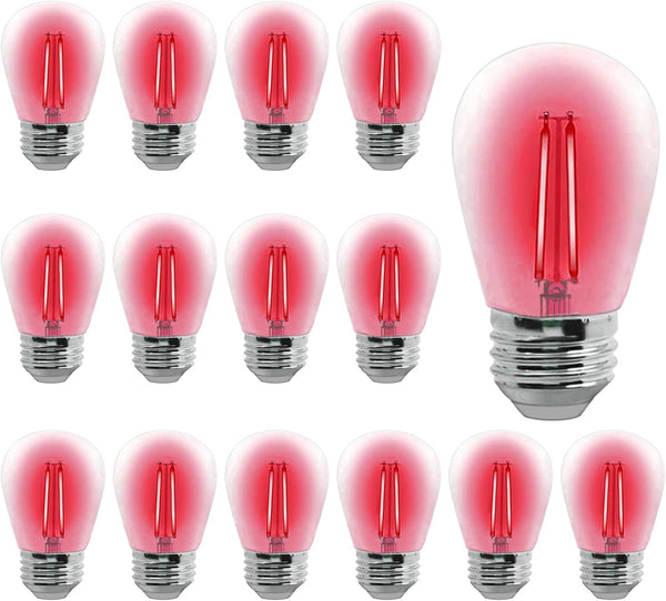 S14 LED Light Bulb 2W Red Outdoor Replacement Bulbs, Shatterproof Waterproof, E26 E27 Base, 15-Pack