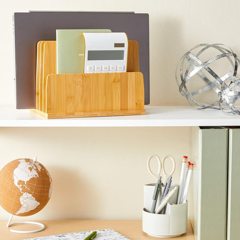 Paper Junkie Bamboo Wooden Mail Holder, 5 Slots File Sorter for Letter and Folder Document Storage, Home Organization