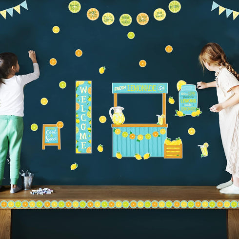 Whaline 62Pcs Summer Lemon Bulletin Board Decoration Kit, Inspirational Stand Cutouts for Classroom School Decor