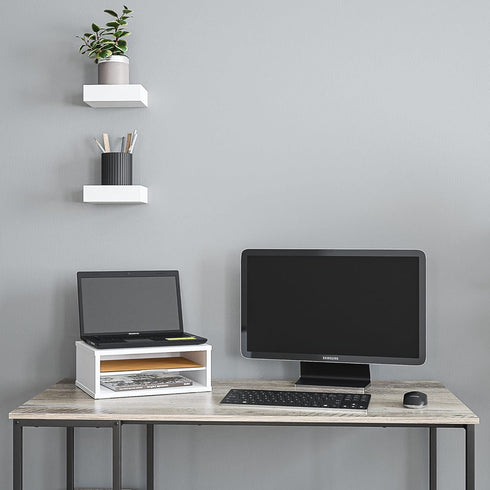 Ballucci File Organizer, 2-Tier Document Paper Sorter, Stackable Wood Desk Organizer with Storage Shelves