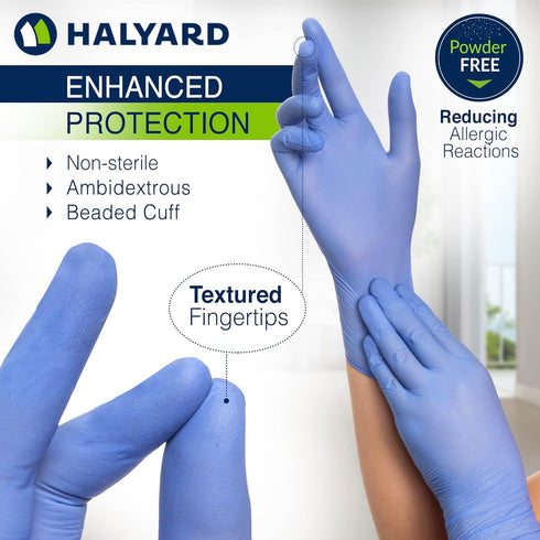 HALYARD AQUASOFT Nitrile Exam Gloves - Non-Sterile, Powder-Free, 3.1 mil, Blue, X-Small, 43932