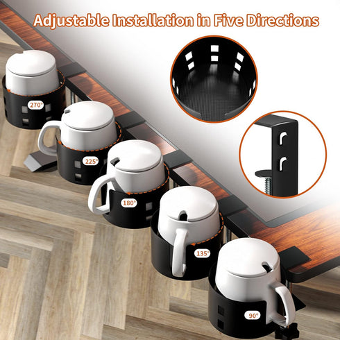 OOKUU Upgraded Large Desk Cup Holder Clamp, Anti-Spill Metal Office & PC Gaming Accessories, Compatible with Universal