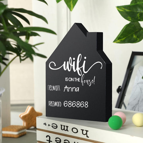 Jetec WiFi Password Sign, Wooden Freestanding Chalkboard Style Sign with Erasable Pen for Home Business Decor (5 x 3.7