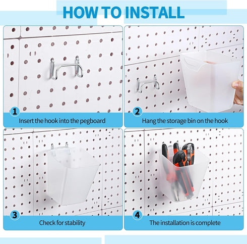 Uiifan 18 Set Pegboard Cups Kit, Plastic Pegboard Bins with Hooks and Label Stickers for DIY Tools Craft Storage
