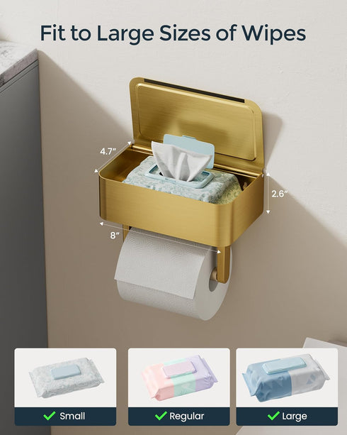 Toilet Paper Holder with Shelf, Wipes Holder for Bathroom, Flushable Wipes Dispenser, Stainless Steel Toilet Paper Roll