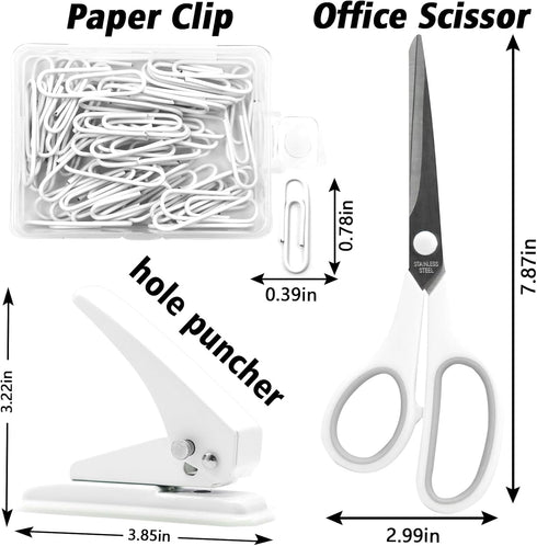 White Desk Accessories Kit, Large Stapler and Tape Dispenser Set, Gift for Students, Women, Coworkers, Boss Lady