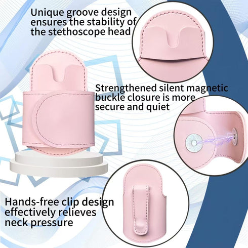 Generic Magnetic Stethoscope Holder Clips, Secure Hands-Free PU Leather Holster for Scrubs, Belts & Lab Coats