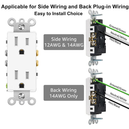 Greencycle 4 Pack White 110V Outlet, 15 Amp Decora Tamper Resistant, 5-15R, 3 Wire Square Wall Plug, Residential