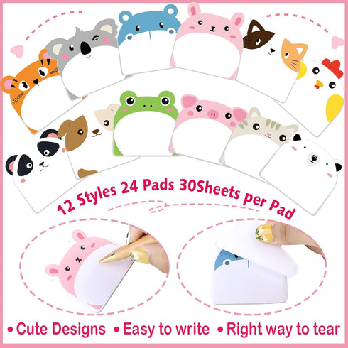Yinder 24 Pads Cute Sticky Notes, Cartoon Sticky Kawaii Sticky Notes, Fun Notepads for Office Home Kids Students
