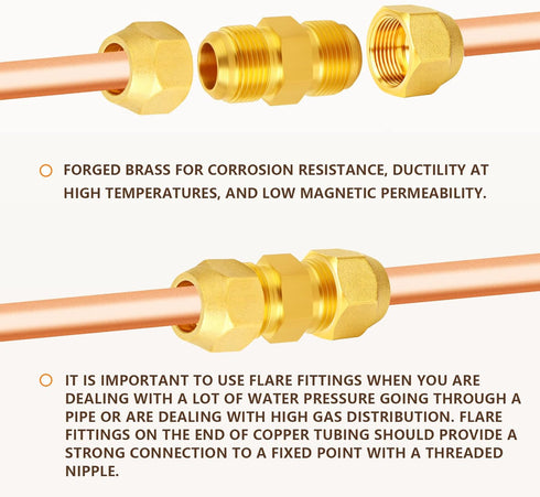 GASHER 5PCS Brass SAE 45 Degree Flare Tube Fitting - 1/2" Flare Nut Air Conditioning Copper Pipe Extension Butt Copper
