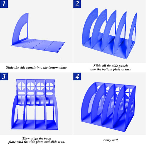 SAYEEC 4 Compartment File Holder Storage Folder, Blue Desktop Organizer, Thicken Plastic for Office School Students