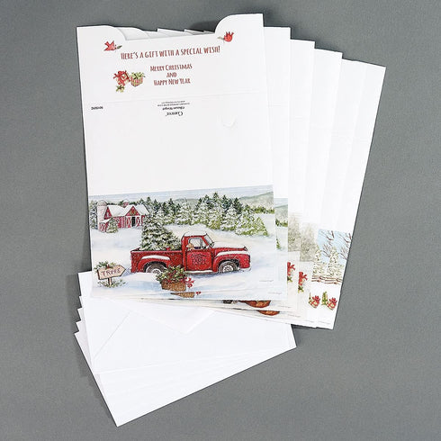 Set 6 (3 3 5/8" 7" Red Truck Puppy Cash Christmas Card Holders by Susan Winget, of Holiday Money Cards Designs), x