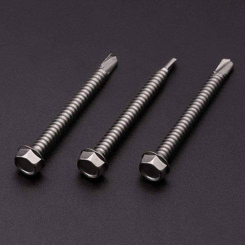 #14 x 1-1/2" Hex Washer Head Self Drilling Screws (25 Pack) - 410 Stainless Steel Self Tapping Sheet Metal Screws