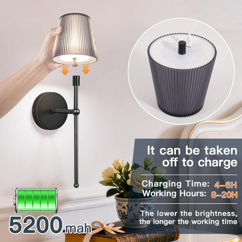 Set 2, Dimmable 5200mAh, TaoFiaCo Battery Operated Wall Sconces of Wireless Wall Sconce with Remote Timer, Rechargeable