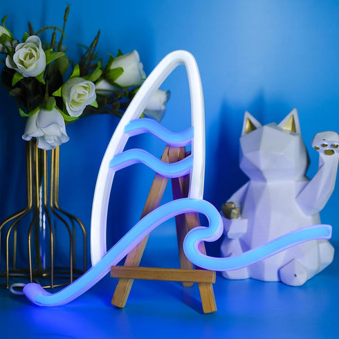 ENUOLI Surfboard Neon Signs,LED Wave Light for Bedroom,USB/Battery Powered Wall Art Night Lights,Tropical Decor Beach