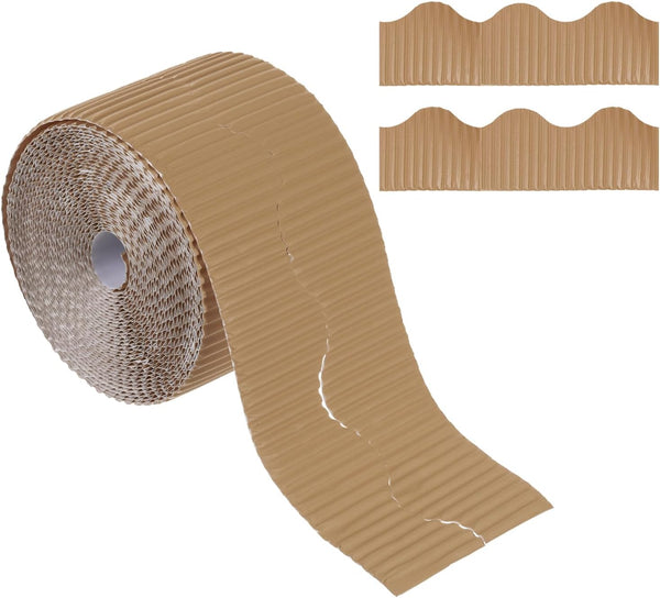 PATIKIL 3.9inch x 49.2ft Scalloped Bulletin Board Border, Black White Trim for Locker Classroom Decor Light Brown