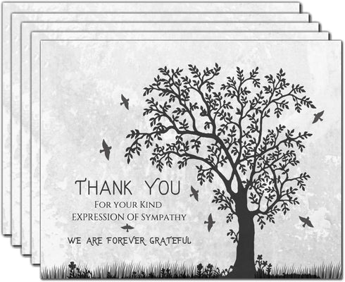 Elcer (40 Pack) Funeral thank you cards with envelopes Celebration of life Floral Tree acknowledgment memorial Sympathy