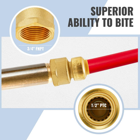 SUNGATOR Reducing Adapter 1/2 Inch x 3/4 Inch FNPT, No Lead Brass Push-to-Connect Female Plumbing Fittings, Pack of 6