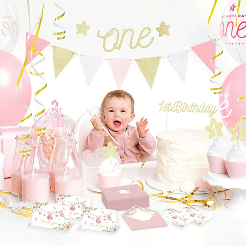 SMUAENSS 24 Pack Pink Baby Shower Thank You Cards with Envelopes, Girl Baby Gift Card Blank Note Card with Envelopes