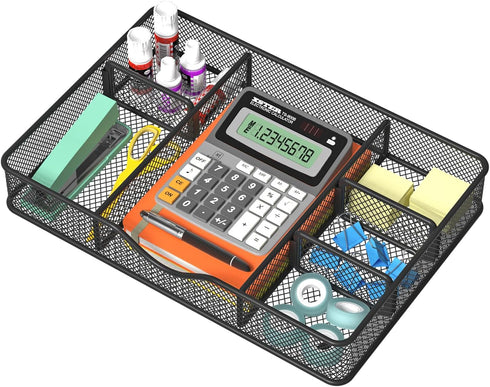 Desk Drawer Organizer Tray with 6 Compartments - 14.5" L x 8.8" W x 1.9" H for Metal Mesh Organizers in Bathroom,
