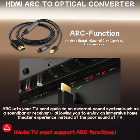 WLTASUY 192KHz 6FT,ARC HDMI ARC to Optical Audio Converter to Optical Audio Extractor Cable,Plug & Play, AR C to O