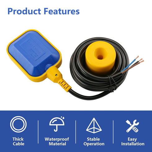 Baomain 4M 13ft Cable Float Switch Water Level Controller for Tank Pump