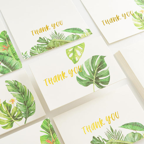 4x6 4 (50 Pack) Crisky Greenery Assorted Thank You Cards with Envelopes & Stickers Greeting Cards Bulk, tropical plants