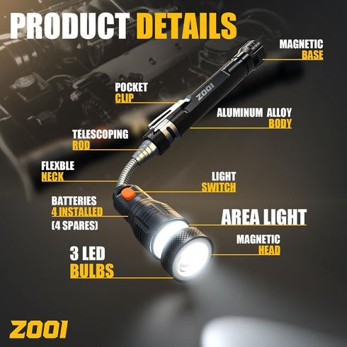 ZOOI Stocking Stuffers for Men, Christmas Gifts for Dad, Him, Husband, Telescoping Magnetic Pickup Tools, Cool Gadgets