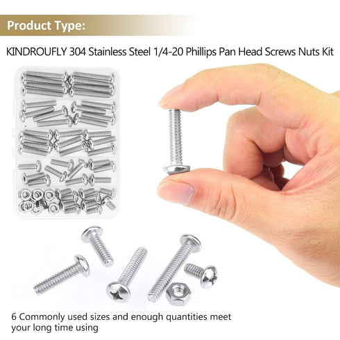 58 Pieces 304 Stainless Steel Machine Screws Nuts Assortment Kit, Phillips Pan Head, Fully Machine Thread