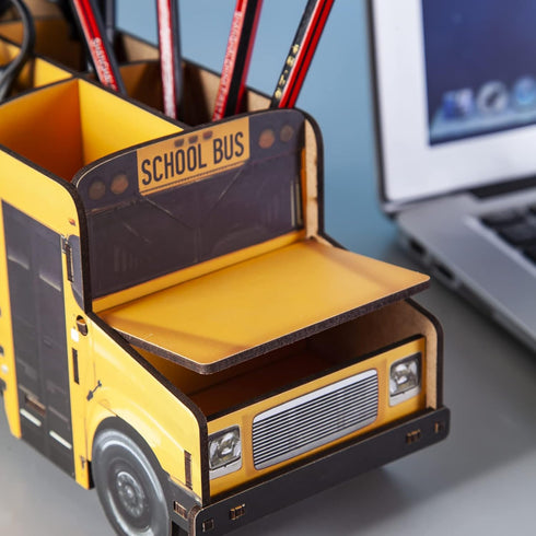 Pencils Organizer School Bus Pen Holder, Creative DIY Multifunctional Desk Organizer, 6 Compartments for Office School