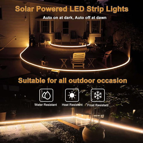 16.4Ft 320 8 Solar Powered Strip Lights Outdoor Waterproof, LED Strip Lights with Remote, Timer, Modes, Cuttable, Strip