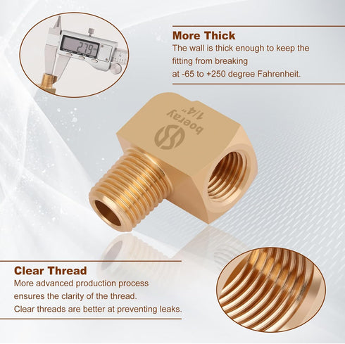 2pcs 1/4” Brass Fittings - 90 Degree Barstock Street Elbow, 1/4" NPT Male to Female Pipe