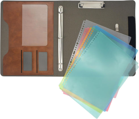 Binder Portfolio Organizer Case with 3-Ring Binder, Padfolio, Clipboard, Color File Folders (Brown, Standard)