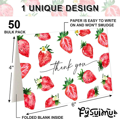 50 Pack Summer 4 6 Inch FYSUIMU Strawberry Thank You Card Watercolor Fruit Greeting Cards with Envelopes Stickers Blank