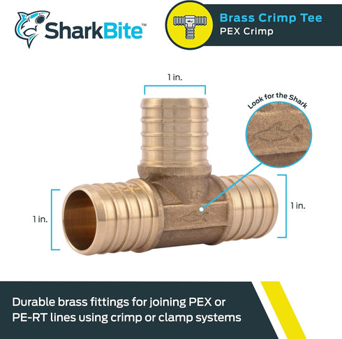 SharkBite 1 Inch Crimp Tee, Brass Plumbing Fitting for PEX Pipe