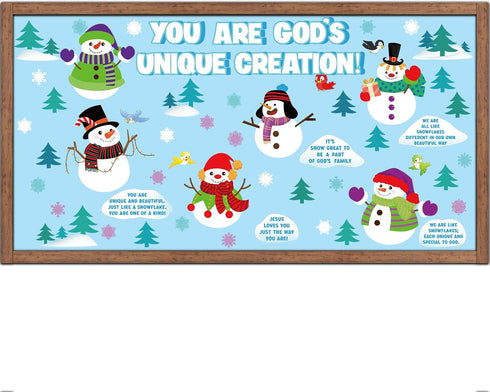 Qilery 105 Pcs Winter Bulletin Board Decorations Set, Christian Cutouts You Are God's Unique Religious Classroom