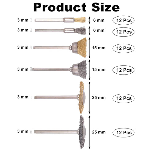 Rocaris 72 Pack Wire Wheel Brushes Set, Brass and Steel Wire Brush Set with 1/8" Shank for Rotary Tools Accessories