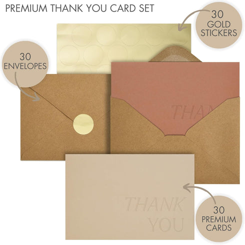 Set 30 Set Beautiful Thank You Cards of With Envelopes and Stickers - Elegant Blank Cards For Personalized Notes