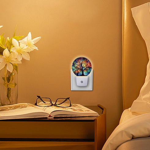 Round LED Night Lights Lamp with Dusk to Dawn Sensor, Vibrant Tree of Life with Branches Night Light Plug Into Wall