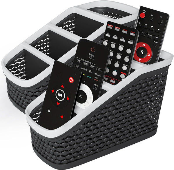 Remote Control Holder Set of 2, 4 Compartment Organizer for TV Remotes, Desktop Storage