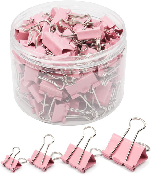 Binder Clip Paper Clamps, 100 Pcs Assorted Sizes for Office School Supplies (Pink)