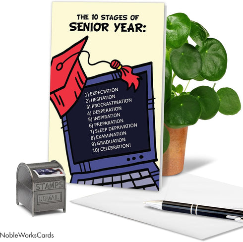 NobleWorks Graduation Greeting Card, 10 Stages of Senior Year with Envelope (4.63 x 6.75 Inch) - C8875GDG