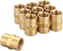 Brass Coupling 1/4 Inch NPT Female x 1/4 Inch NPT Female Hex Head Pipe Fitting, Pack of 10, Air Hose Adapter