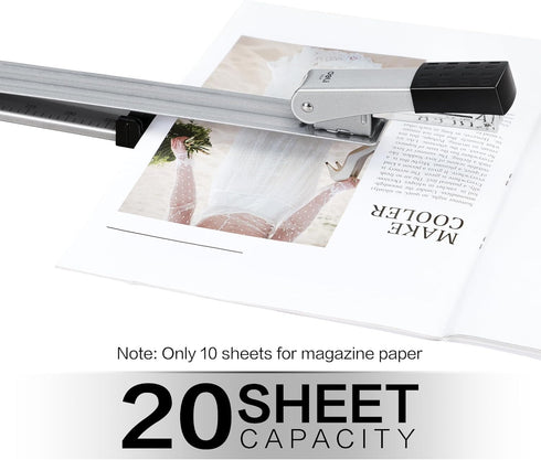 Deli Long Reach Stapler, 20 Sheet Capacity, Long Arm Standard Staplers for Booklet or Book Binding, Silver by deli