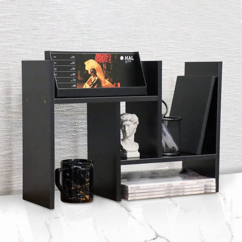 MASAKA B&W Japanese Style Desktop Organizer, Double H Plants Display Shelf, Adjustable Stackable Office Supplies